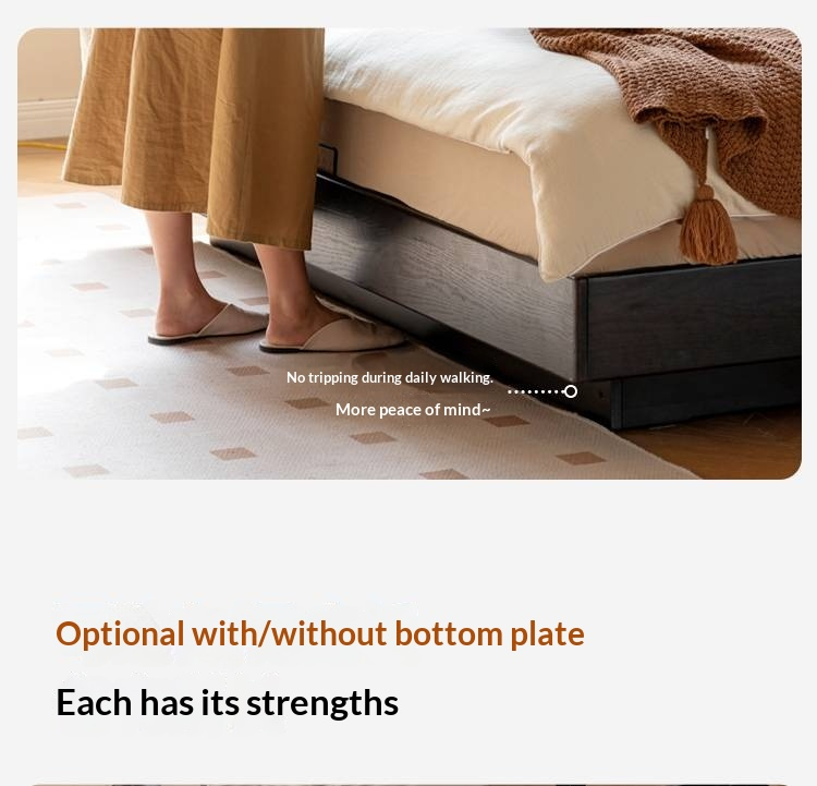 Oak Solid Wood Genuine Leather Upholstered Box Bed Retro Black Floating Bed