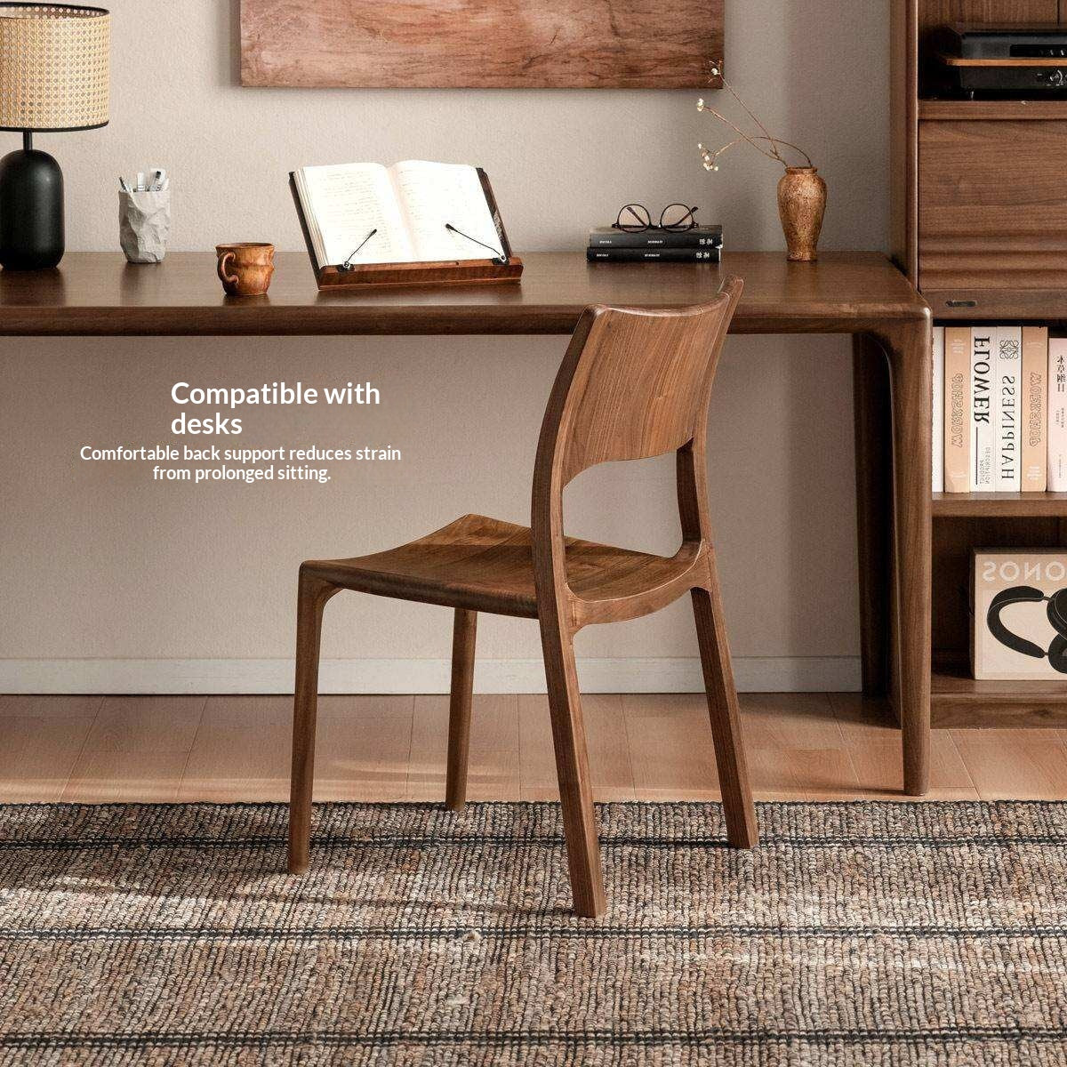 4 pcs Black Walnut Solid Wood Dining Chair with Sculpted Backrest Design