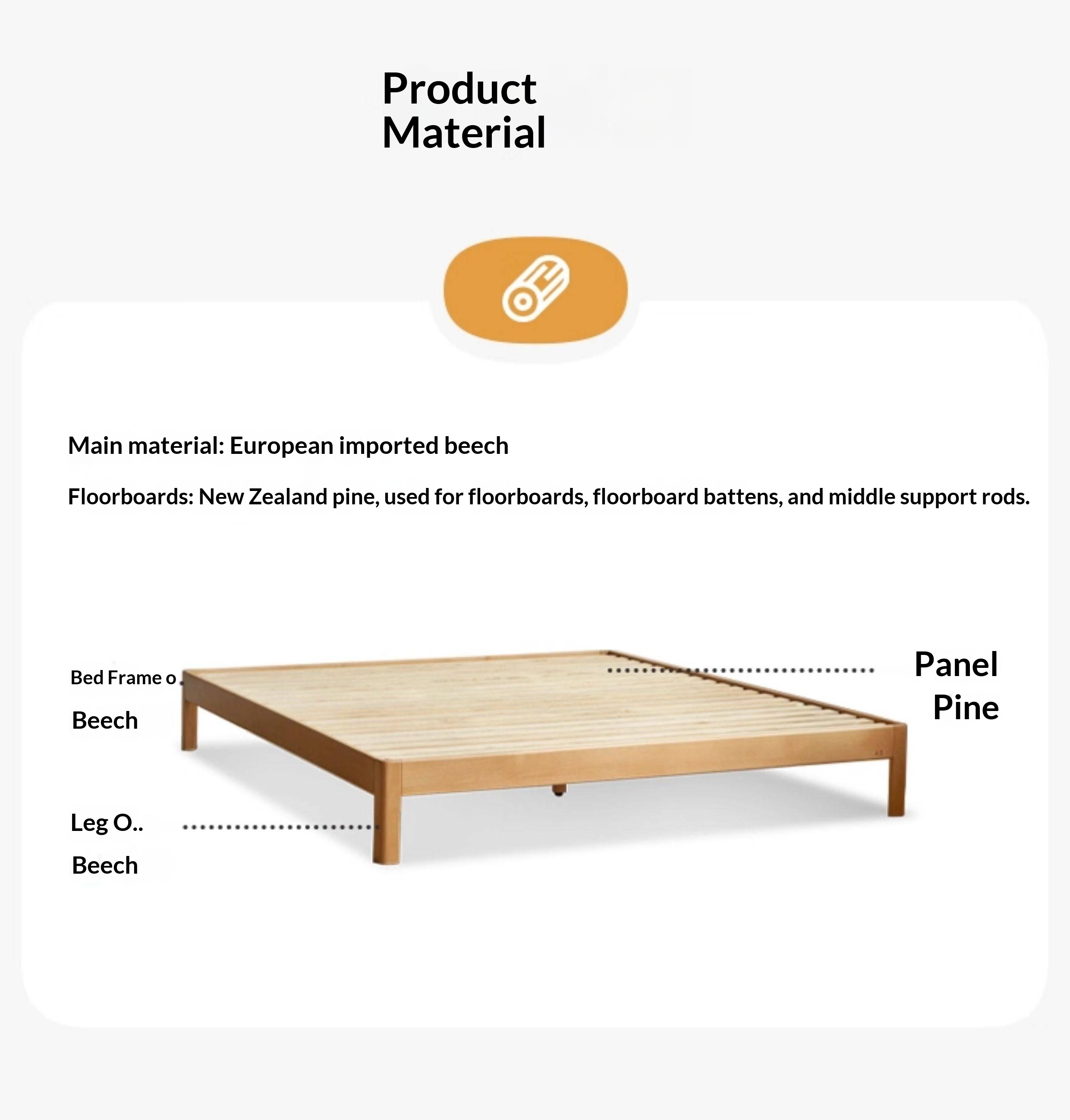 European Beech Solid Wood Platform Bed — Headboard-Free, Simple Design