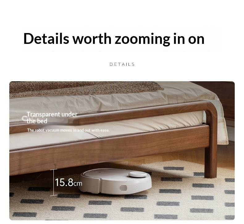 Black Walnut, Beech Solid Wood Retro Upholstered Large Bed