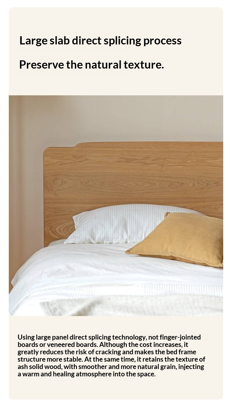 Ash Solid Wood Floating Bed — Large Slab, Simple Modern Design