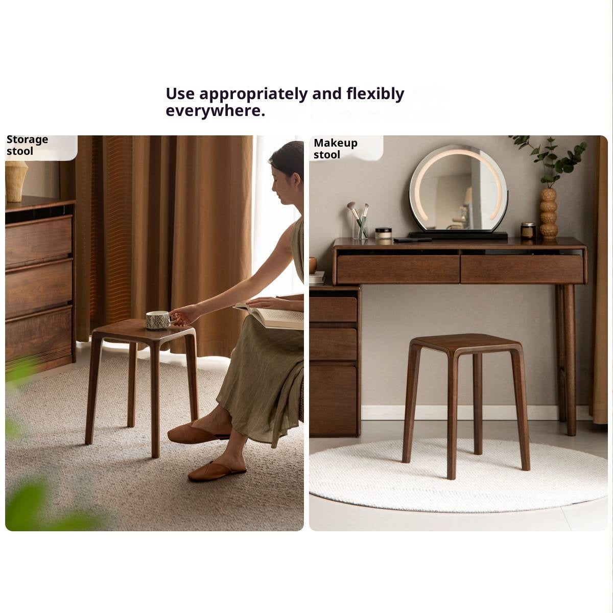 Black Walnut, Ash Solid Wood Square Stackable Stool