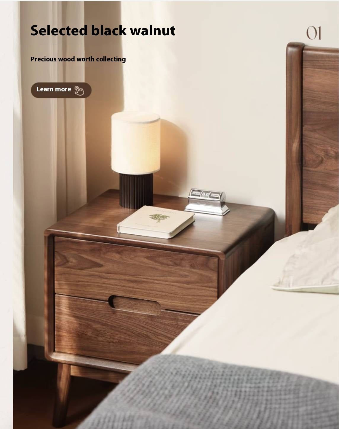 Sandalwood Solid Wood Modern Style Nightstand