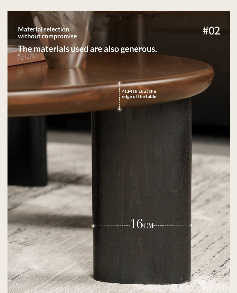Black Walnut Solid Wood Organic Shape Coffee Table Set, Italian Style