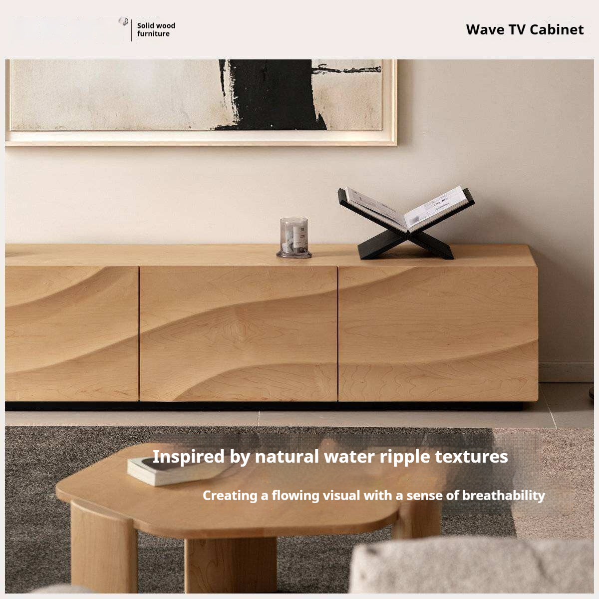 North American Hard Maple Solid Wood TV Cabinet with Modern Minimalist Design and Large Capacity