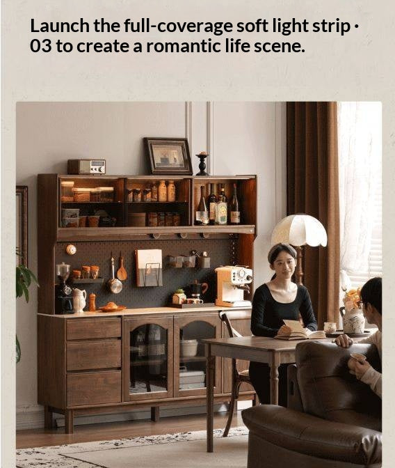 Black Walnut Solid Wood Retro Buffet Cabinet, Sideboard