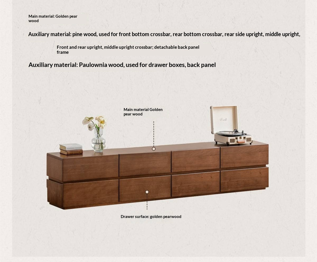Solid Longan Hardwood Floating Media Console with Push-Open Drawers
