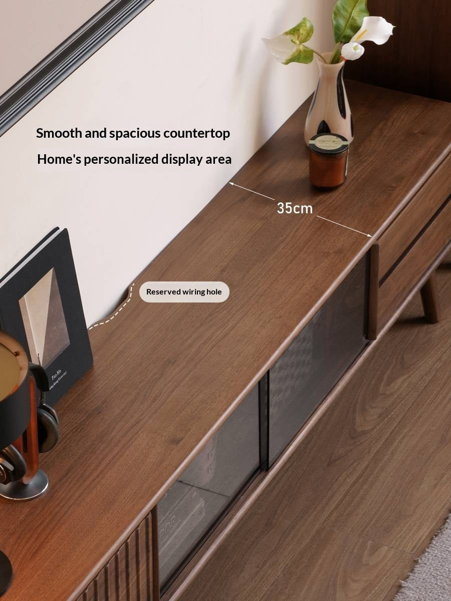 Black Walnut Solid Wood Italian Light Luxury Sliding Door TV Cabinet