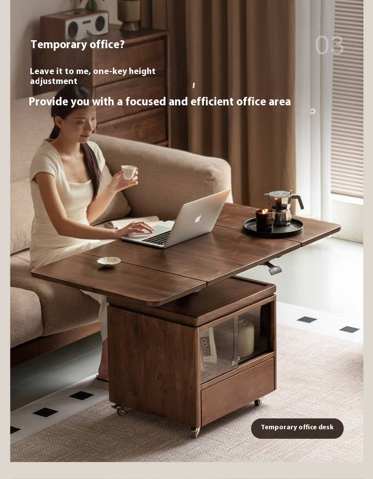 Black Walnut Solid Wood Mobile Folding Coffee Table