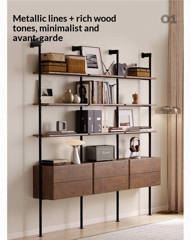 Oak Solid Wood Wall-Mounted Bookshelf Industrial Style