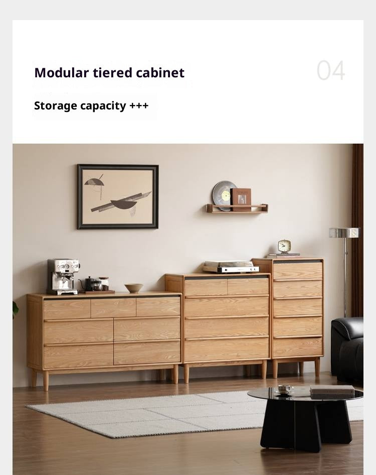 Oak, Ash Solid Wood Modern Storage Drawer Cabinet