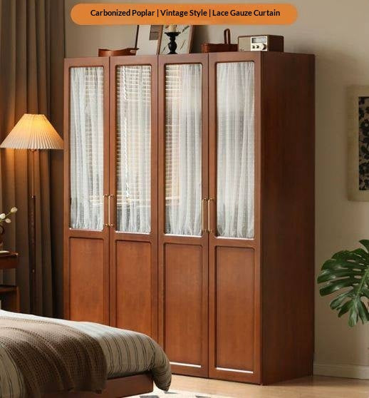 Poplar Solid Wood Modern Retro Style Double Door Wardrobet.