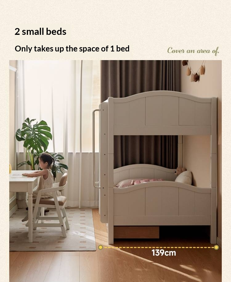 Rubberwood Solid Wood Children's White Castle Princess Bunk Bed