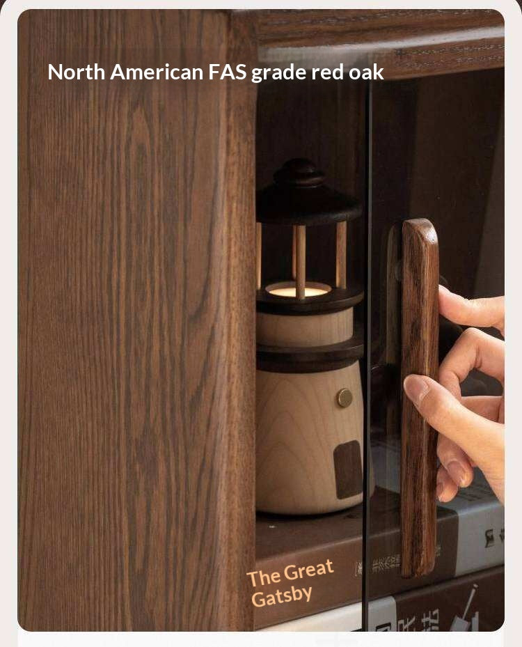 Oak Solid Wood Low Bookcase and Storage Cabinet