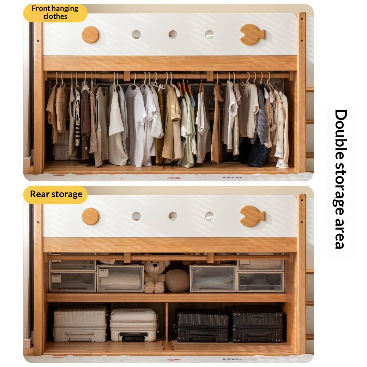 Rubberwood Children's Solid Wood Multifunctional Storage Loft Bed