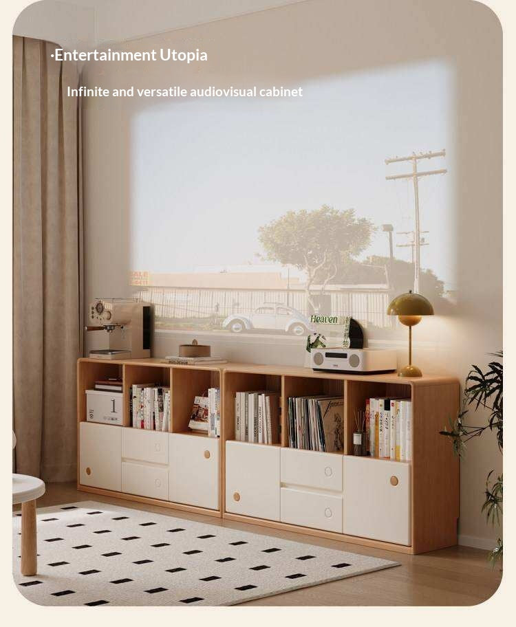 Solid Rubberwood Cream Style Modular Bookcase Cabinet