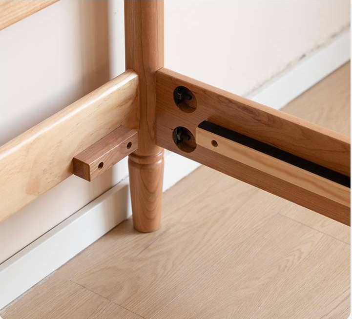 Cherry Solid Wood Rattan Bed Retro