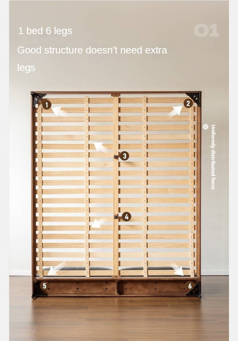 Oak,Black Walnut Solid Wood Soft Genuine Leather Bed Light Luxury