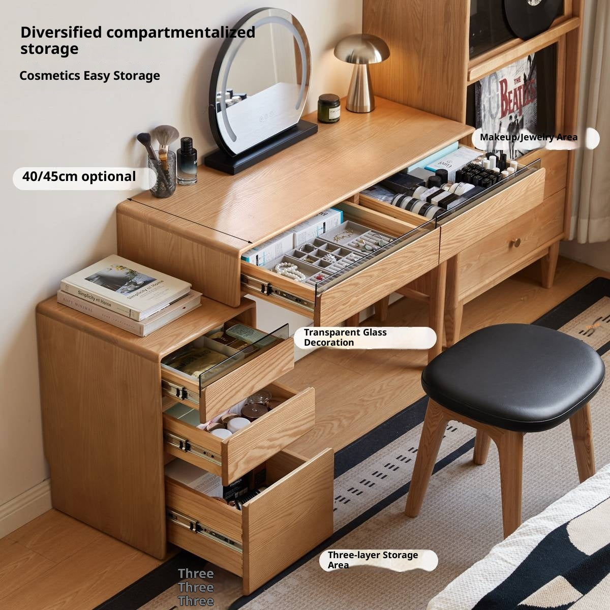Ash Solid Wood Modern Retractable Dressing Table