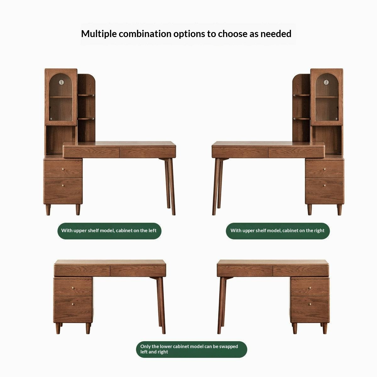 Oak Solid Wood Telescopic Desk with Integrated Bookshelf