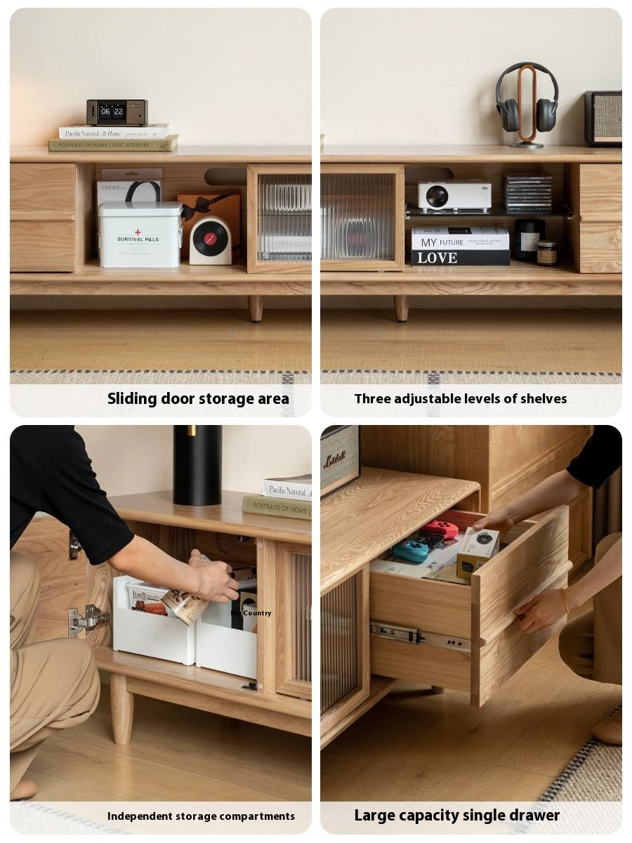 Ash Solid Wood Modern Log Style TV Cabinet