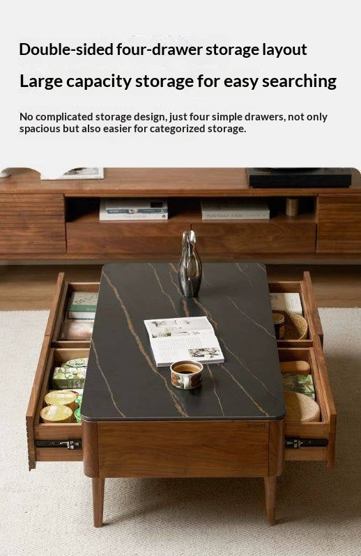 Sandalwood, Black Walnut Solid Wood Rock Plate Coffee Table