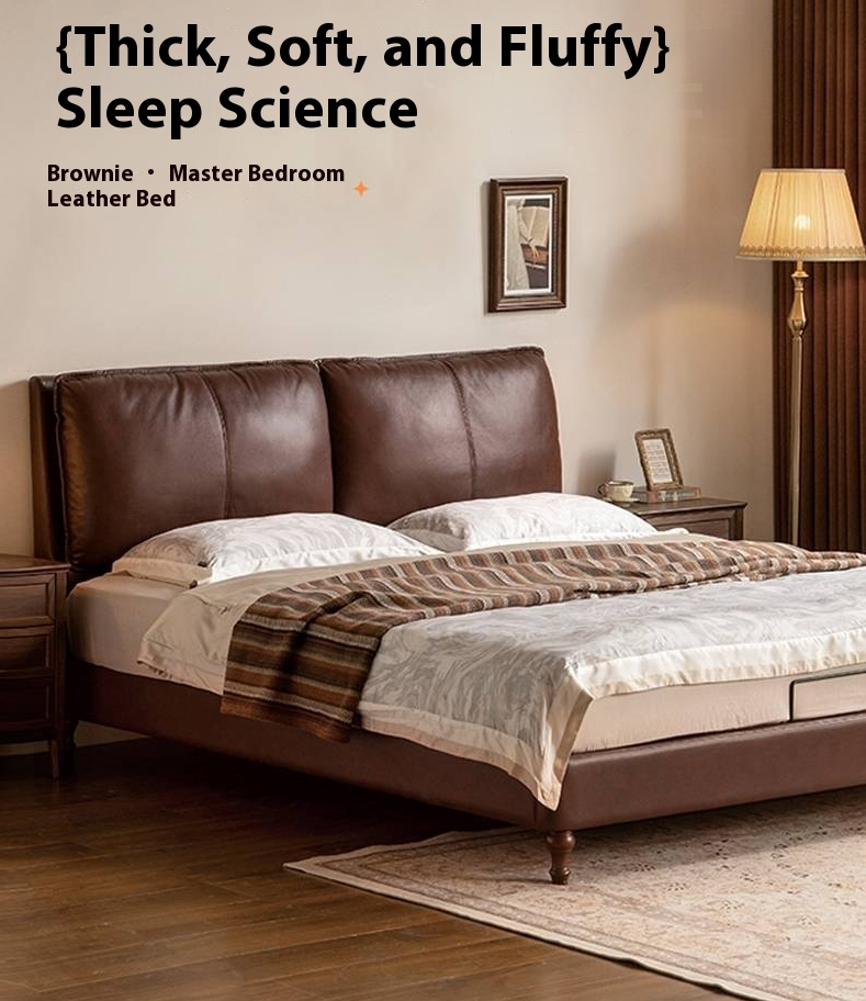 Leather Soft Upholstery, Light Luxury Bed American Retro Style