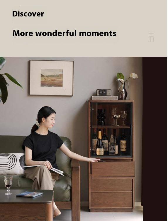 Black Walnut, Ash Solid Wood Side Cabinet With Light Display.