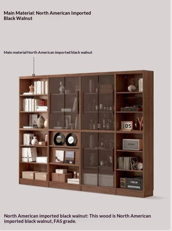 Black Walnut, Oak Solid Wood Floor-Standing Bookcase with Luxury Storage Cabinet