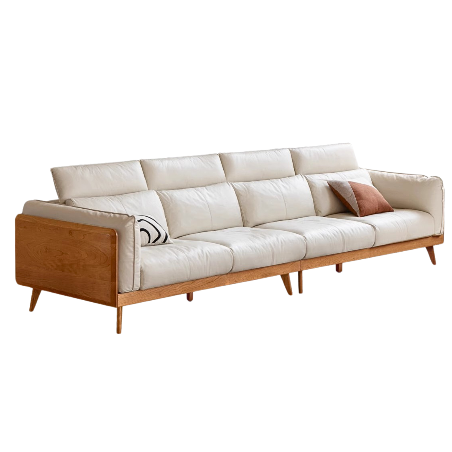 Cherry Solid Wood Black Label Leather Down Sofa.