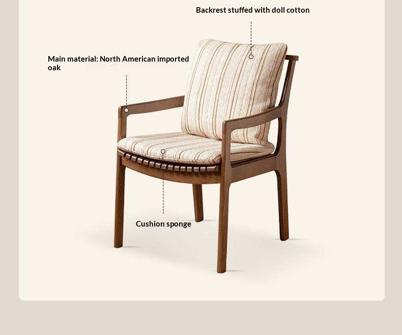 Oak Solid Wood Armchair, dual Reading Chair with Sculpted Back, Home Office Desk Chair