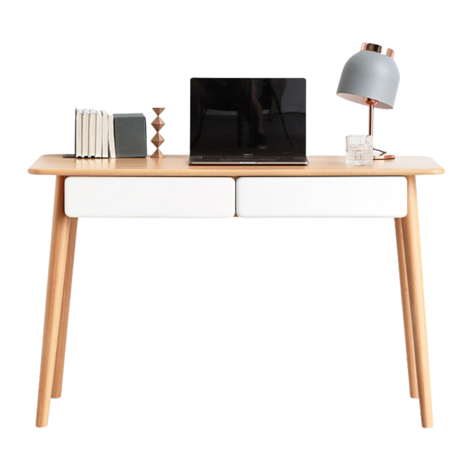 Beech Solid Wood Office Desk with 2 Drawers