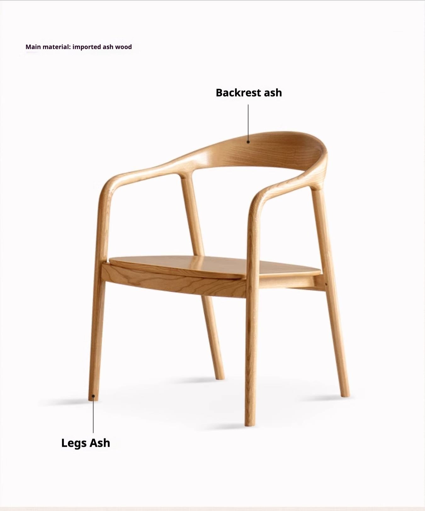 Ash, White Ash, Black Walnut Solid Wood Armchair, Scandinavian Modern Curved Back Accent Chair