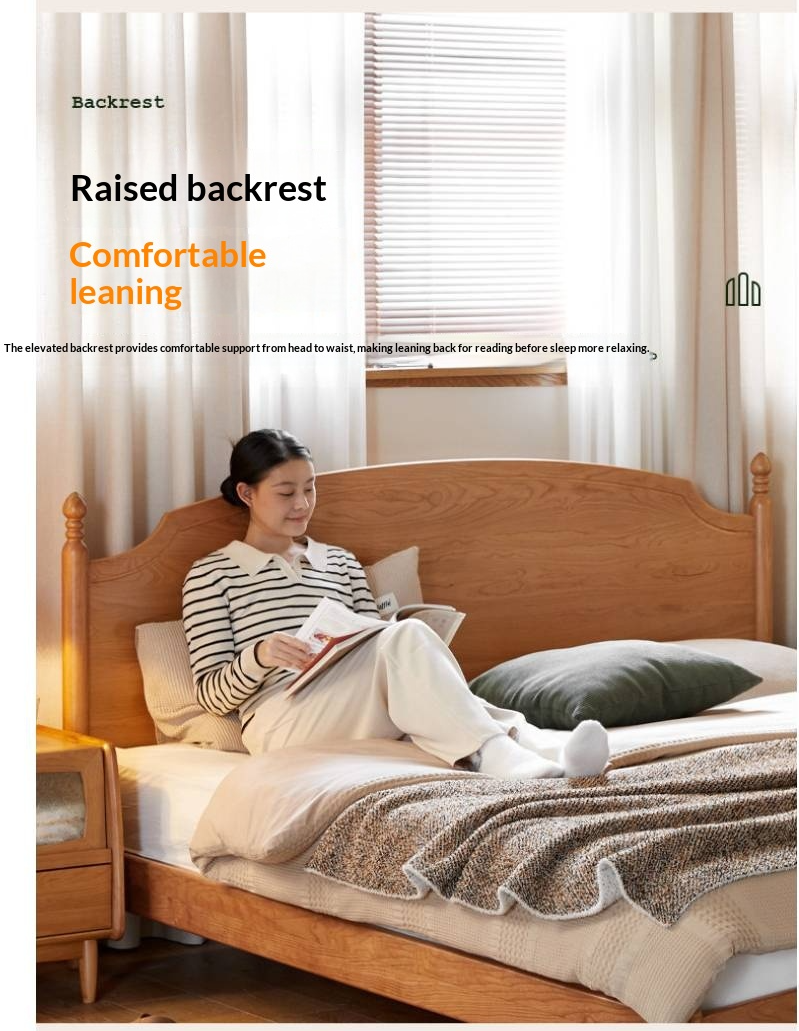 Cherry Solid Wood Bed — French Style Vintage Design