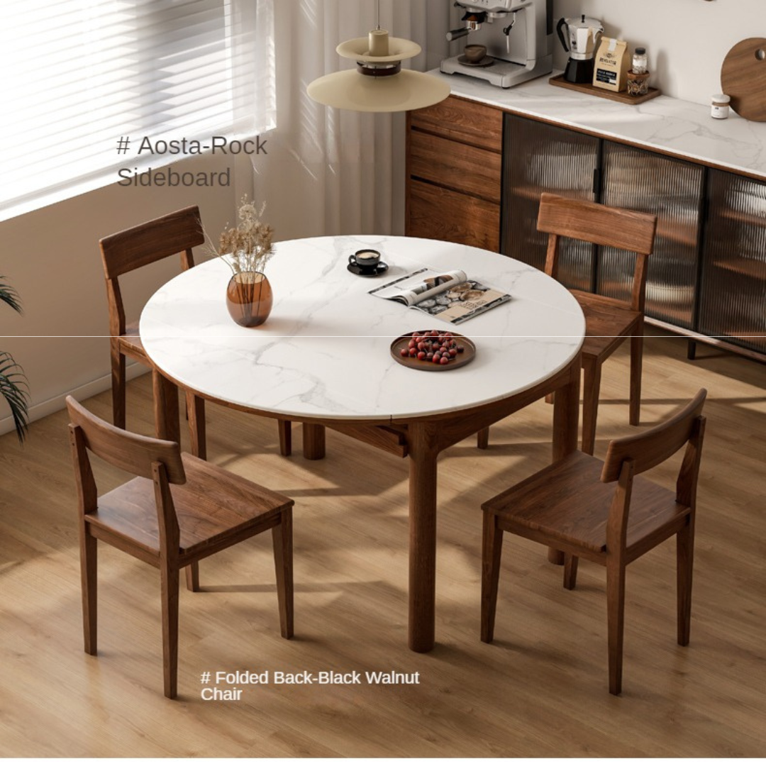 Black Walnut, Ash Solid Wood Rock Plate Folding Dining Table