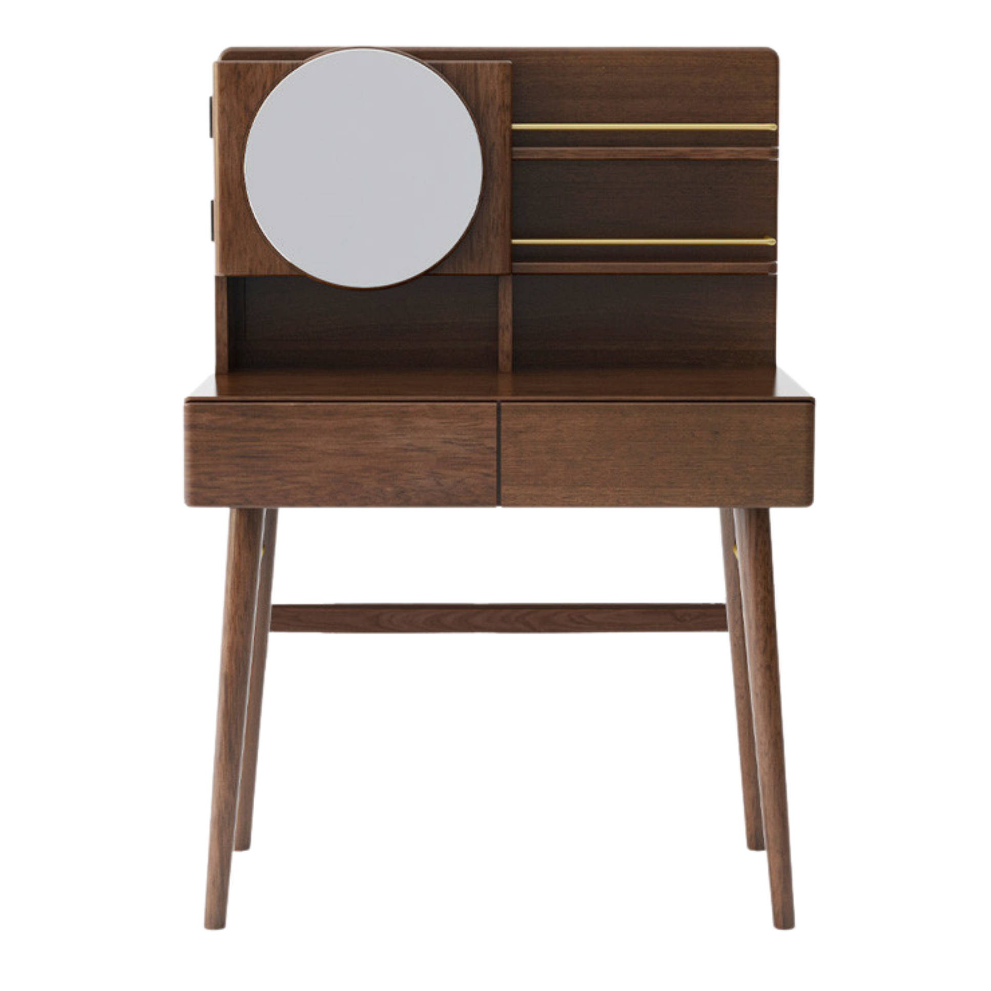 Black Walnut, Sandalwood Solid Wood Moon Makeup Mirror Vanity Table.