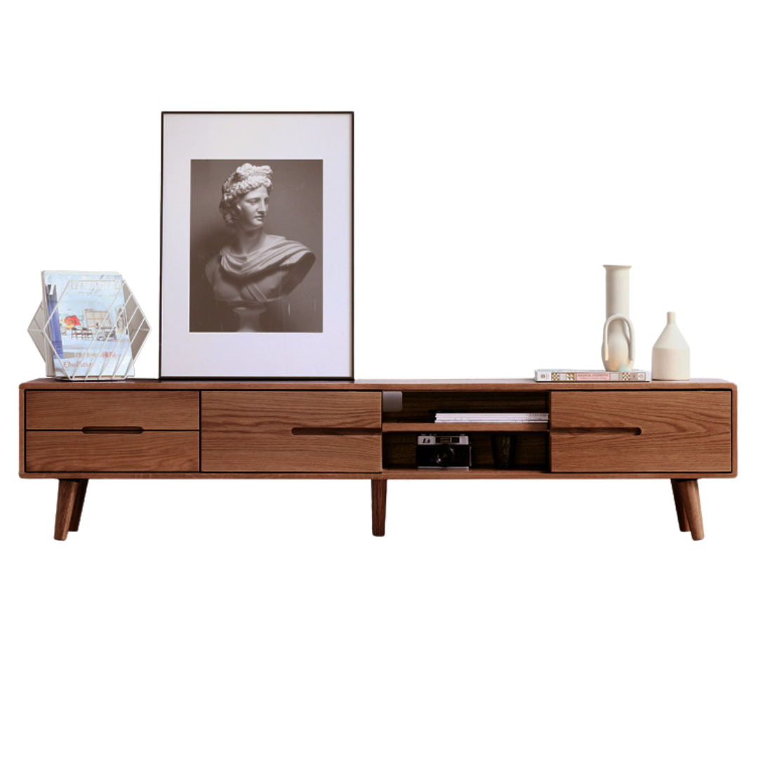 Oak Solid Wood TV Stand Sliding Doors: