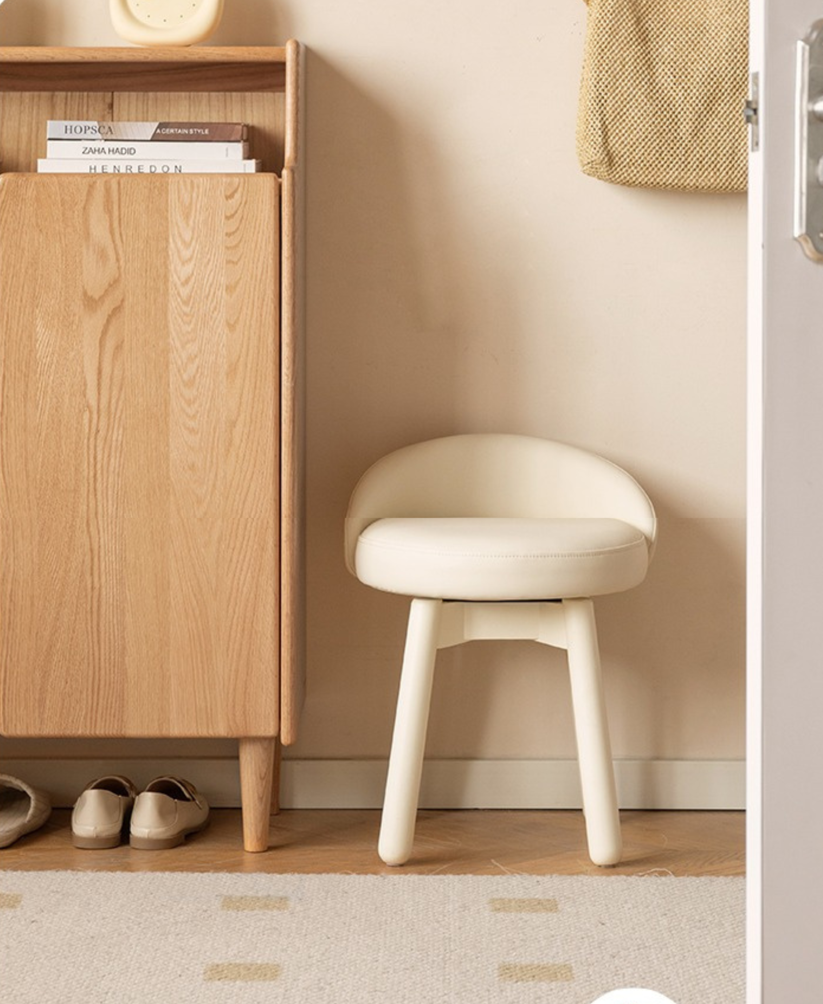 Makeup Stool 360° Free Rrotation Cream Style Birch Solid Wood
