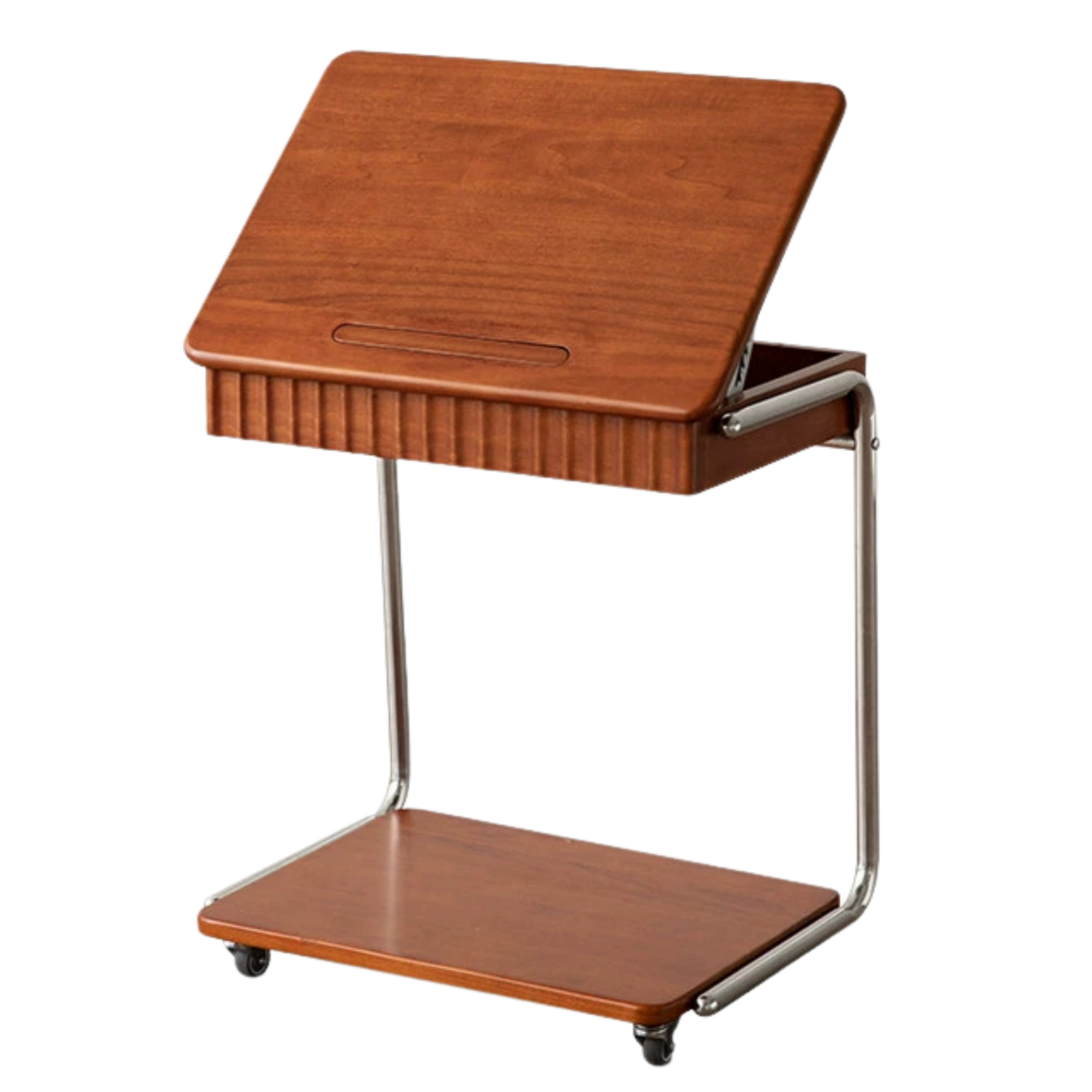 Tulipwood, Cherry Solid Wood Mobile Retro Side Table