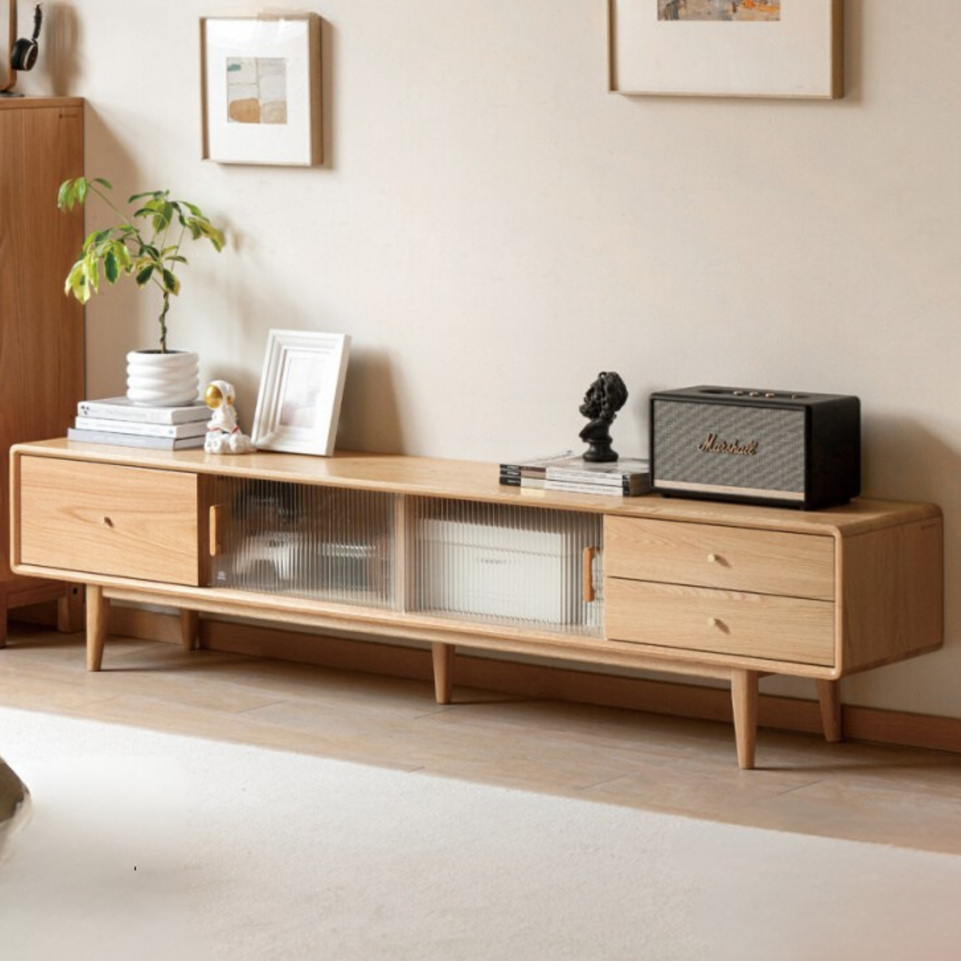 Oak, Beech Solid Wood, Solid RubberWood TV Stand