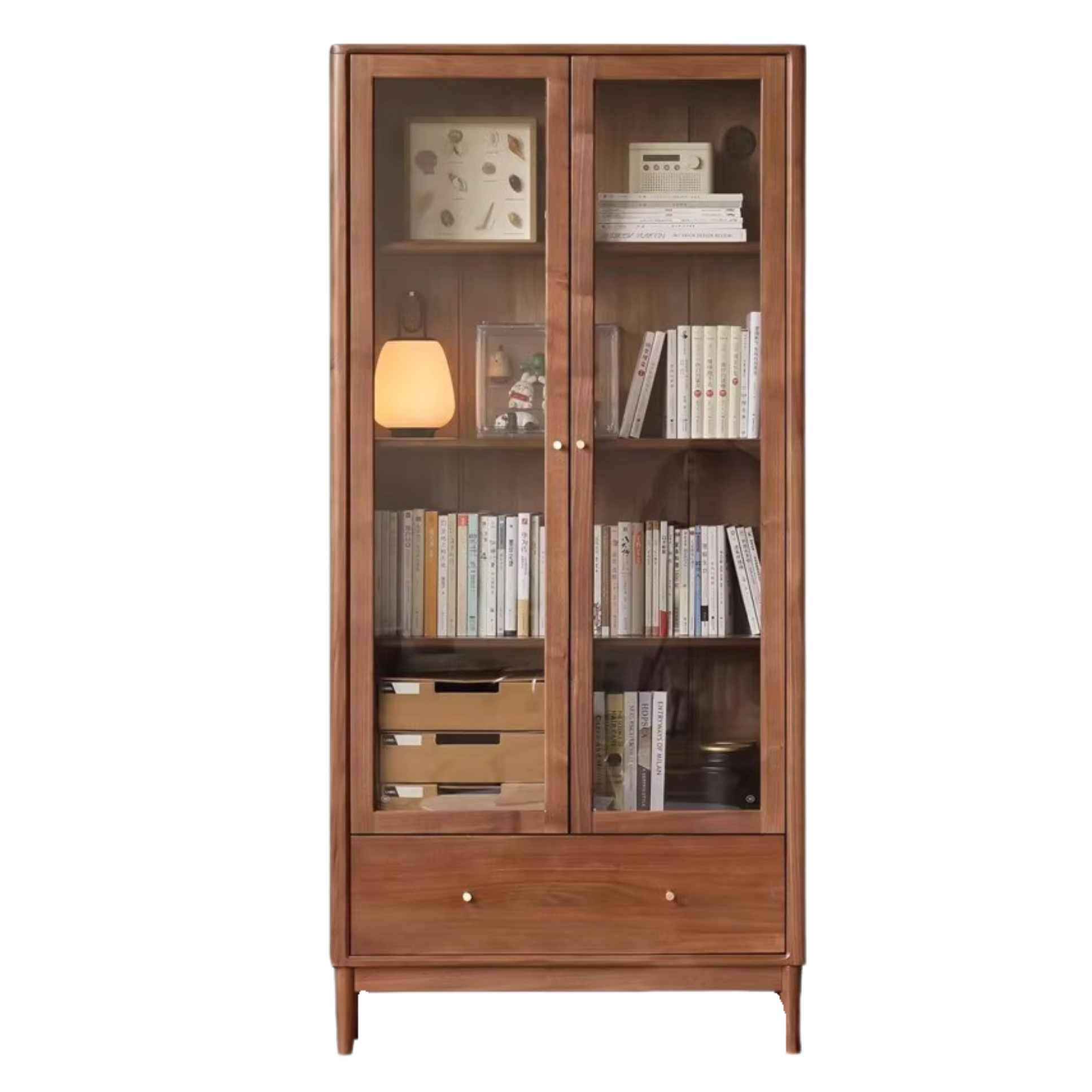Black Walnut Solid Wood Bookcase With Glass Door