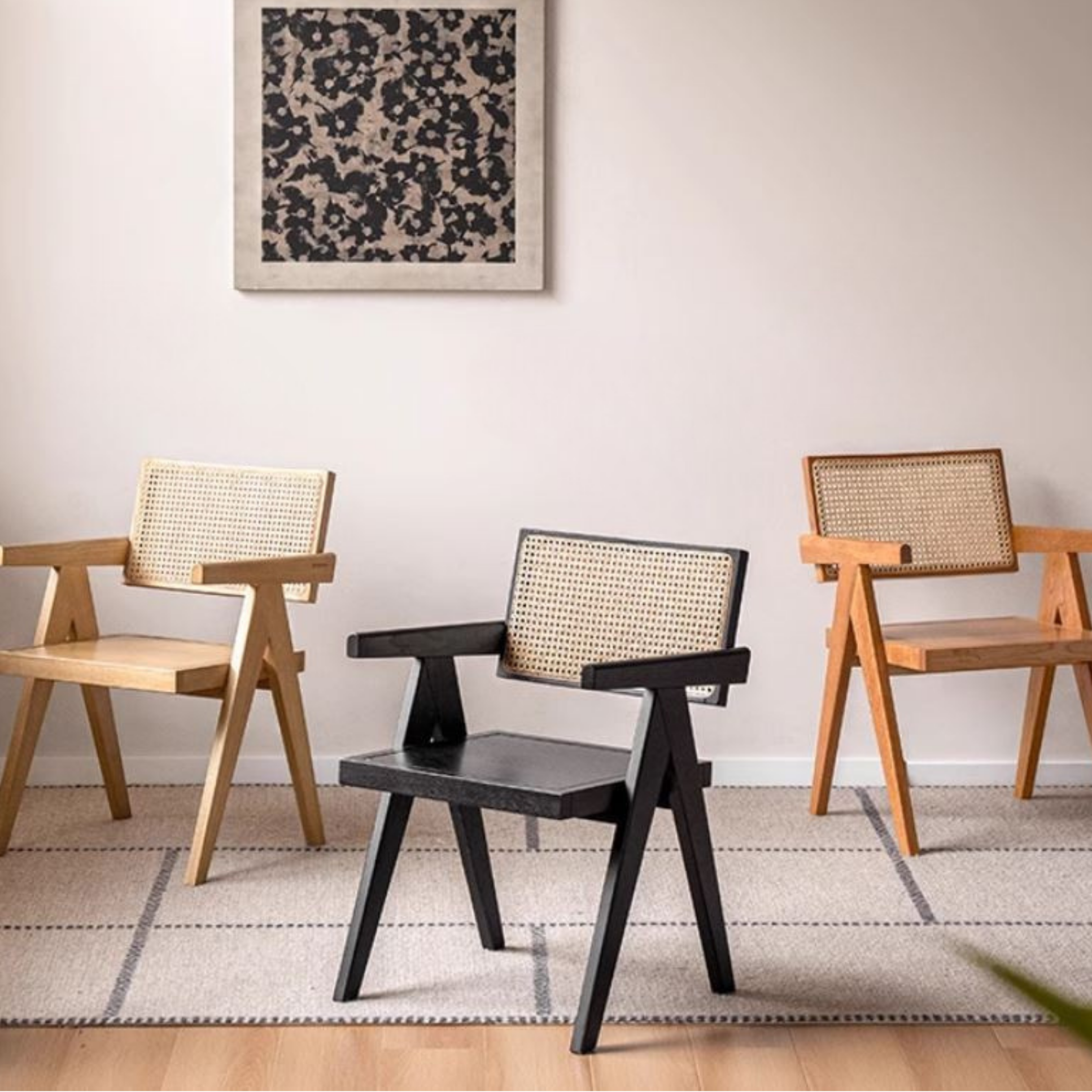 Black Walnut, Ash, Oak, Cherry Solid Wood Light Luxury Rattan Chair