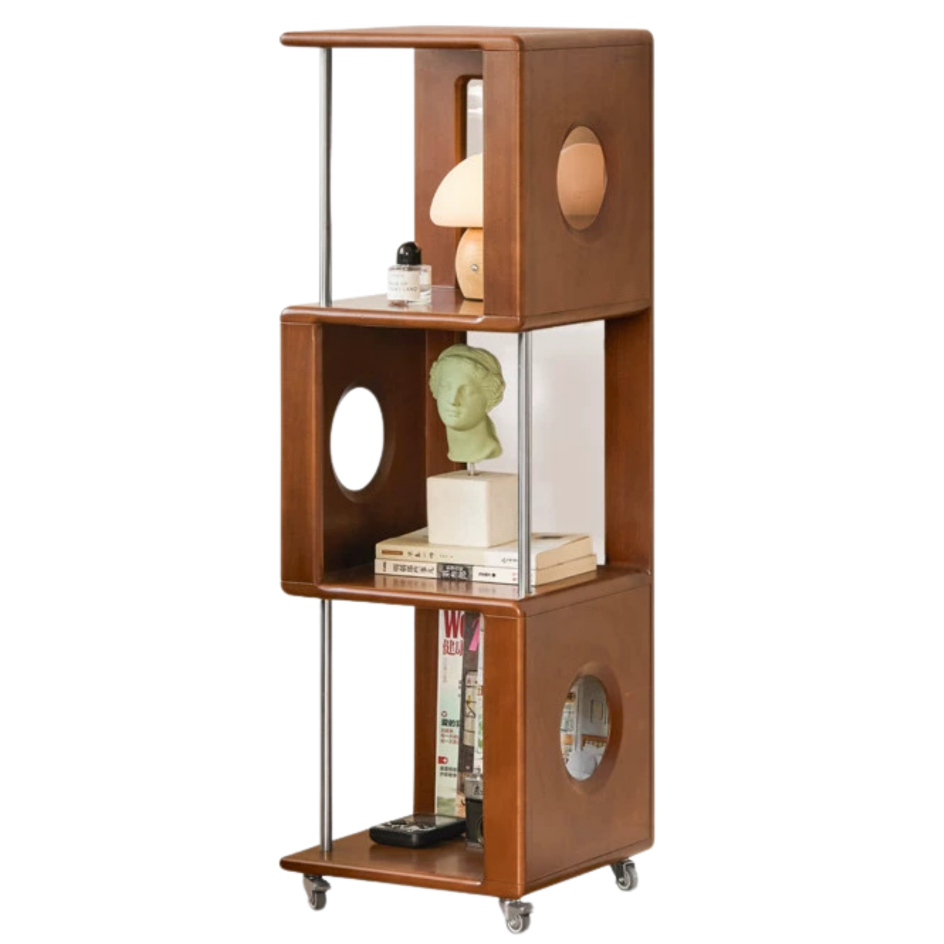 Poplar Solid Wood Vintage Style Mobile Bookshelf