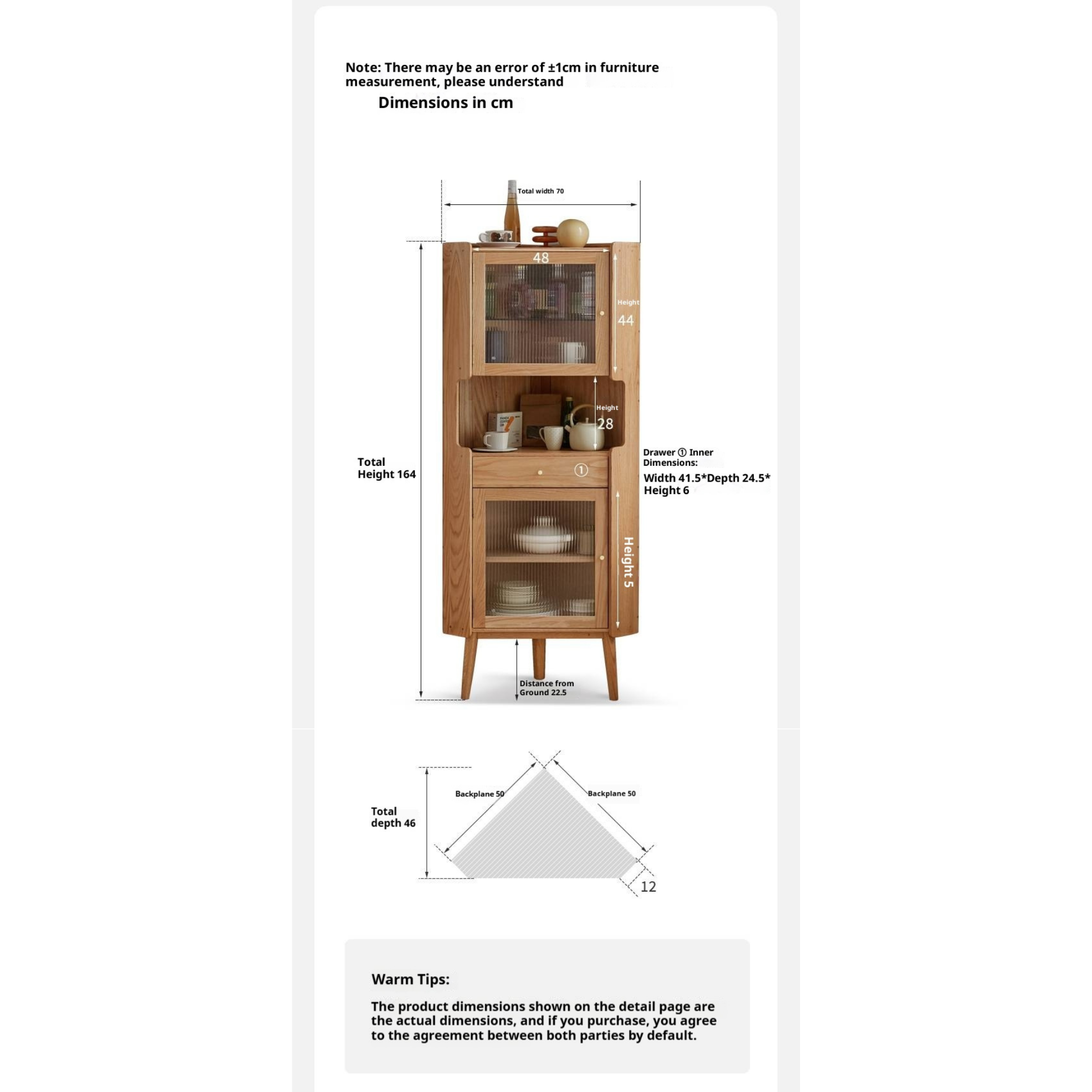 Oak Solid Wood Corner Nordic Storage Cabinet