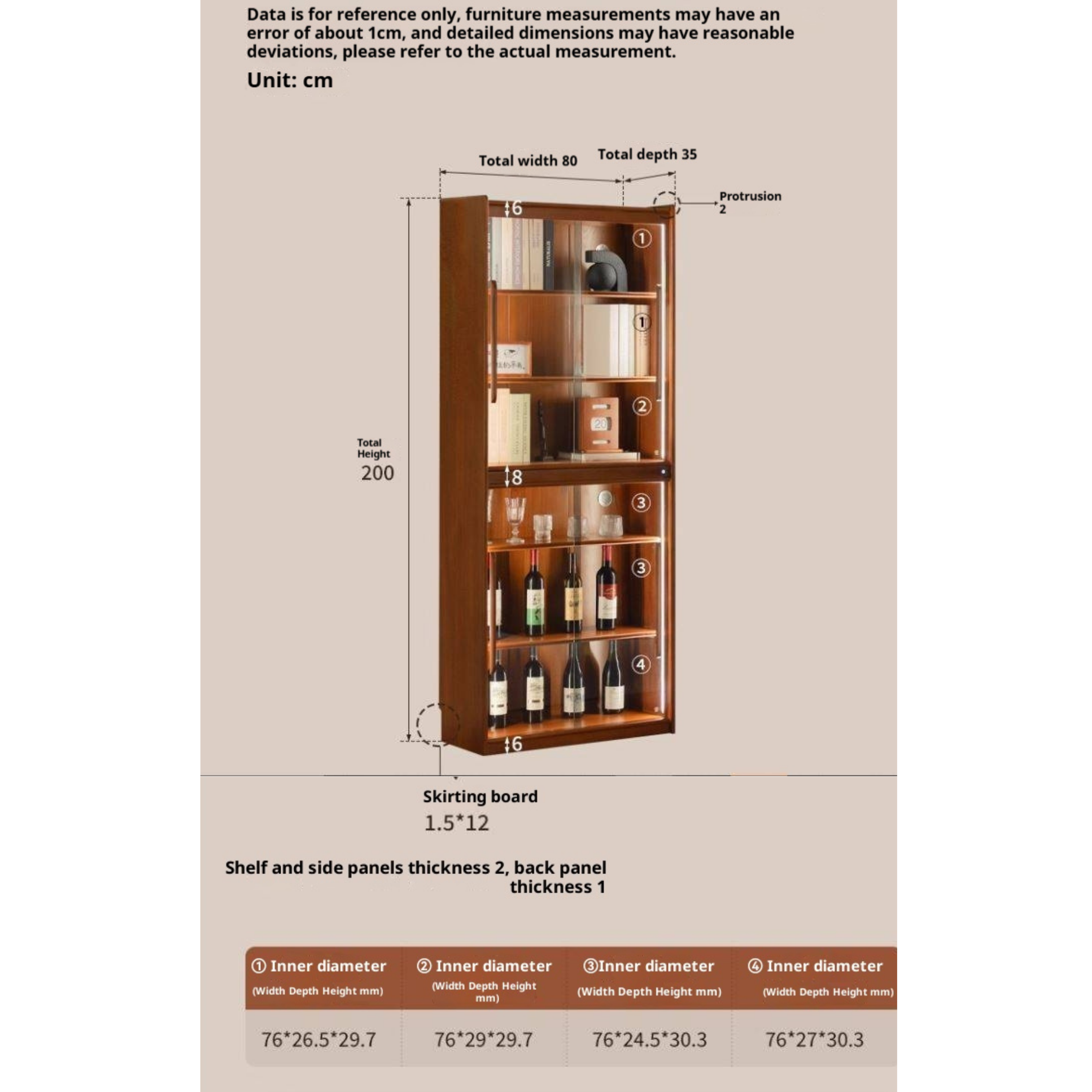 Poplar Solid Wood Vintage Style Glass Bookcase.