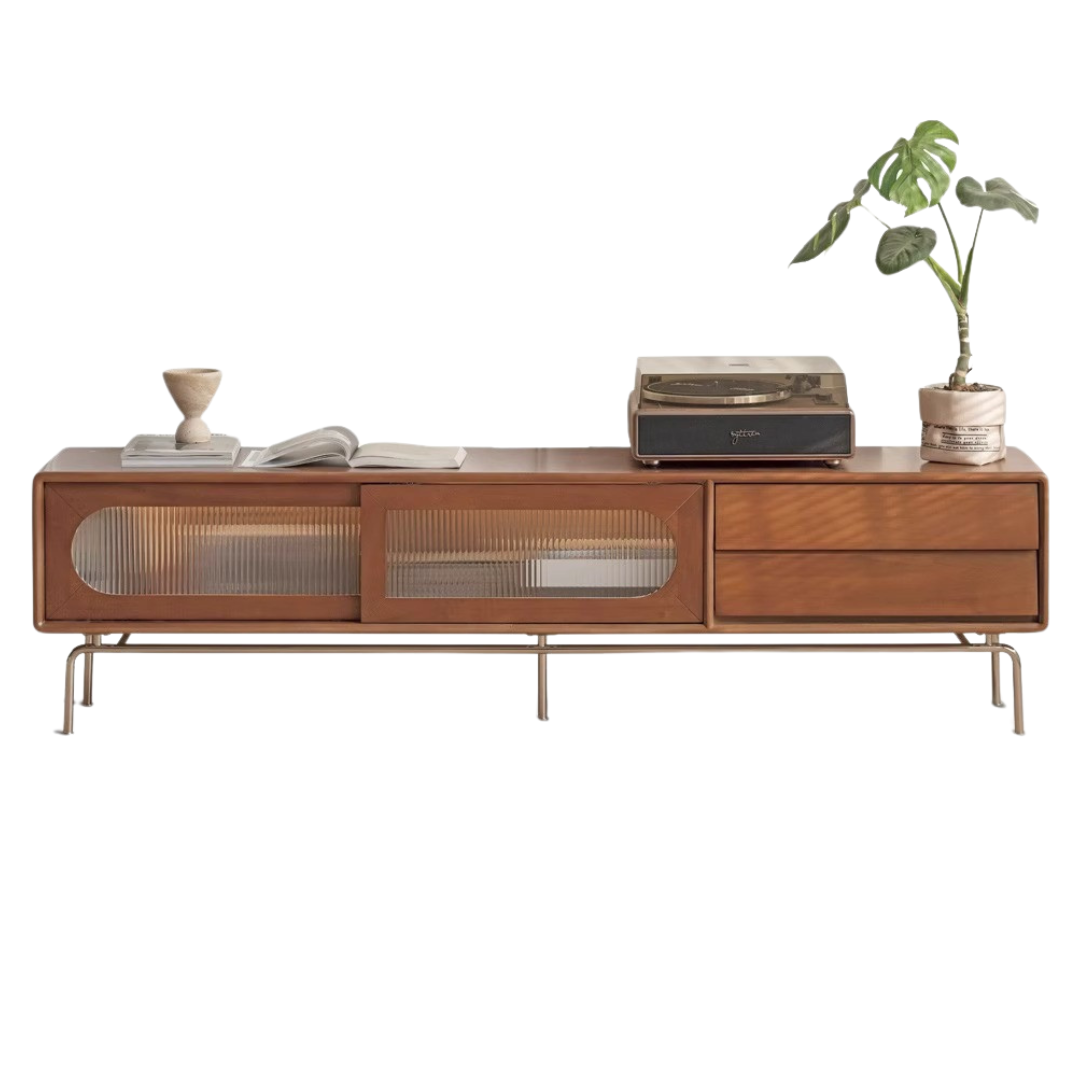 Tulipwood Solid Wood Light French TV Cabinet Sliding Door.