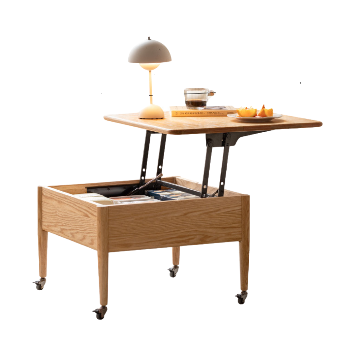 Oak Solid Wood Elevated Dual Purpose Folding Coffee Table