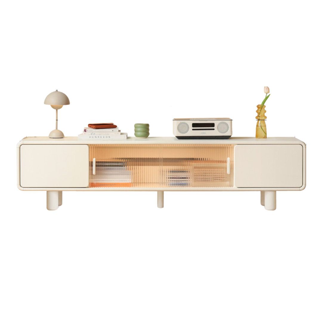 Solid RubberWood Storage White TV Cabinet.