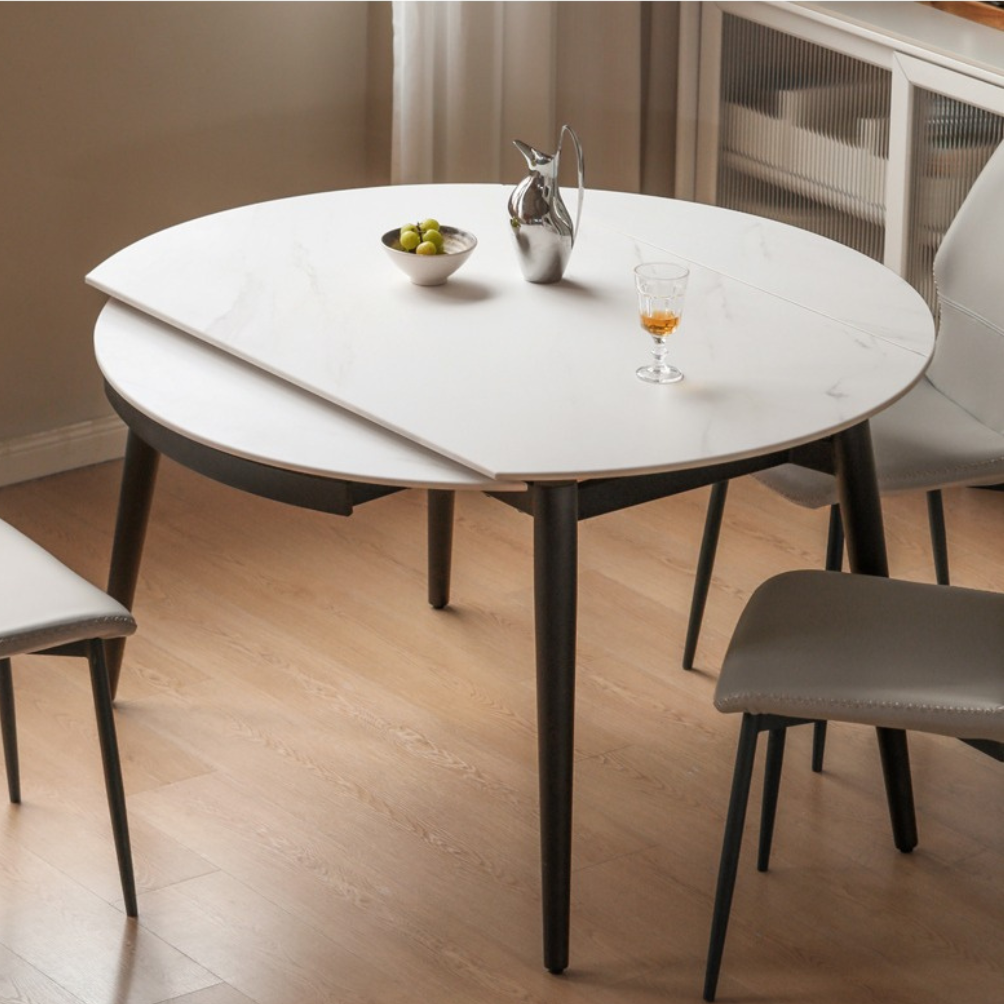 Folding Rock Table Metal Legs Light Luxury Round Dining Table