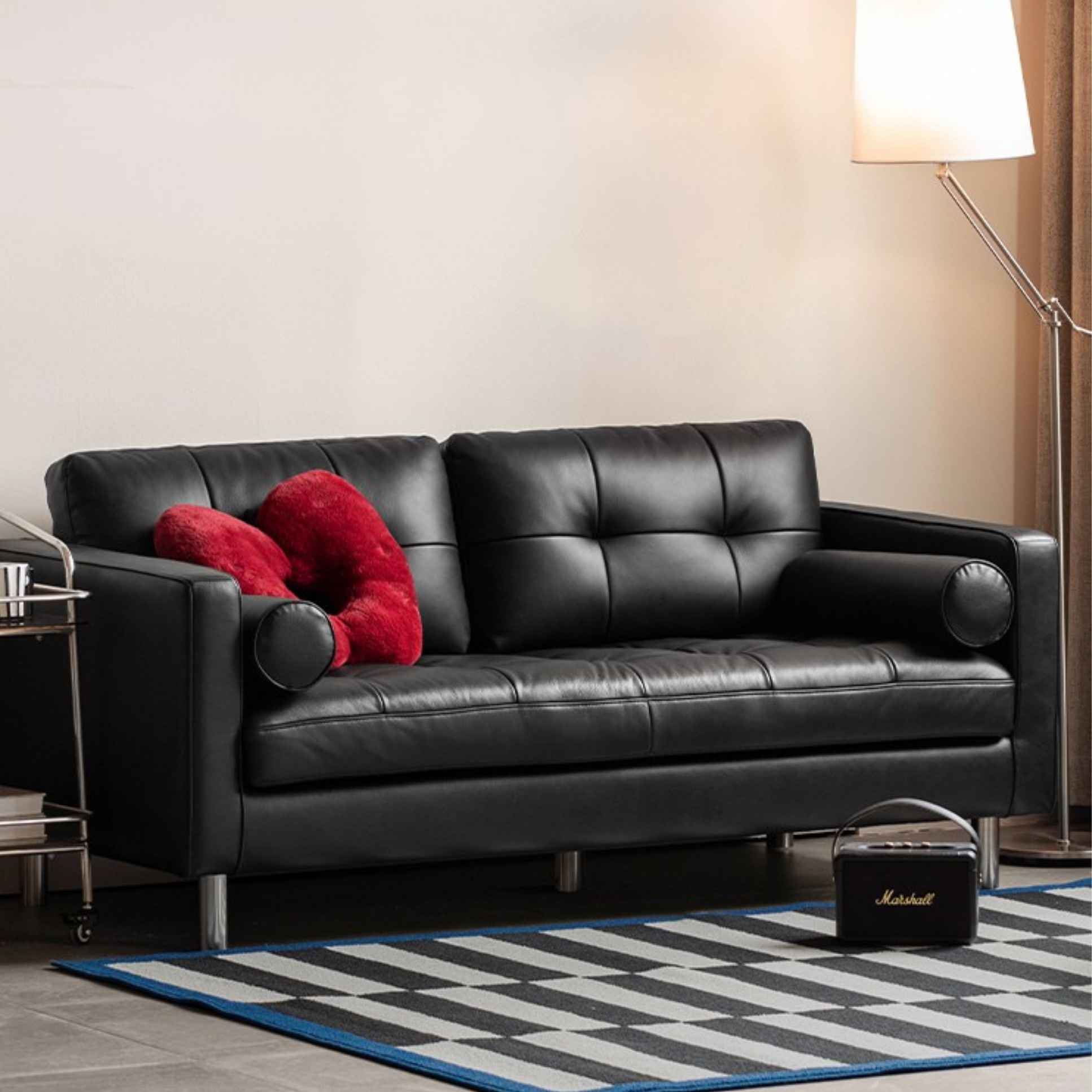 Genuine Leather Italian Luxury Sofa 78.7x33.5x31.5 inch / 200x85x80 cm/Black Color/2m Sofa Leather Black, image size:1934x1934